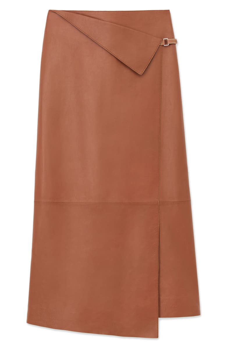 Lafayette 148 New York Asymmetric Panel Leather Midi Skirt, Alternate, color, Copper