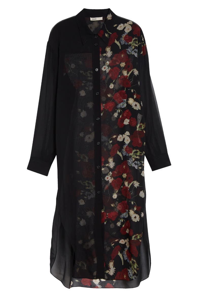 Gloria Long Sleeve Silk Chiffon Shirtdress, Main, color, BLACK / RED
