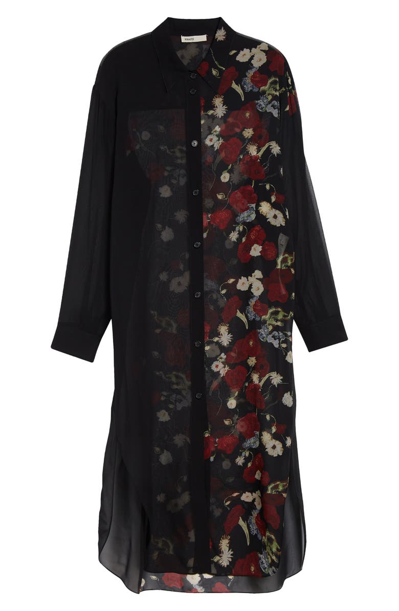 Khaite Gloria Long Sleeve Silk Chiffon Shirtdress, Main, color, Black / Red
