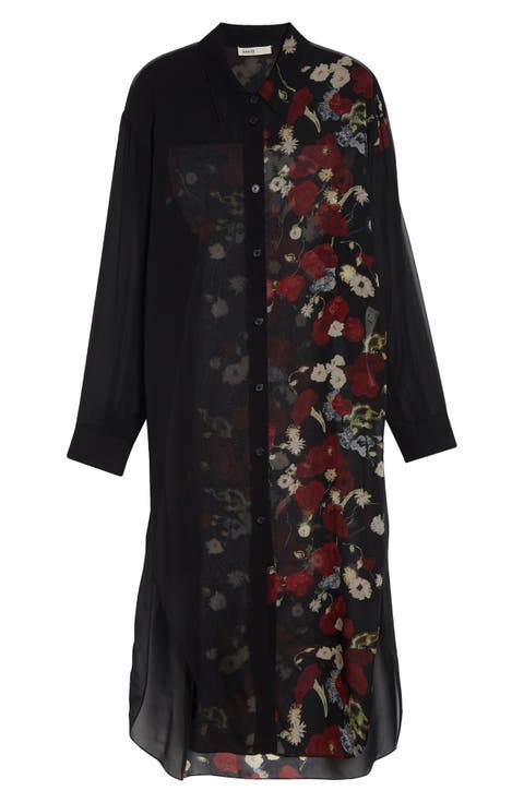 Gloria Long Sleeve Silk Chiffon Shirtdress