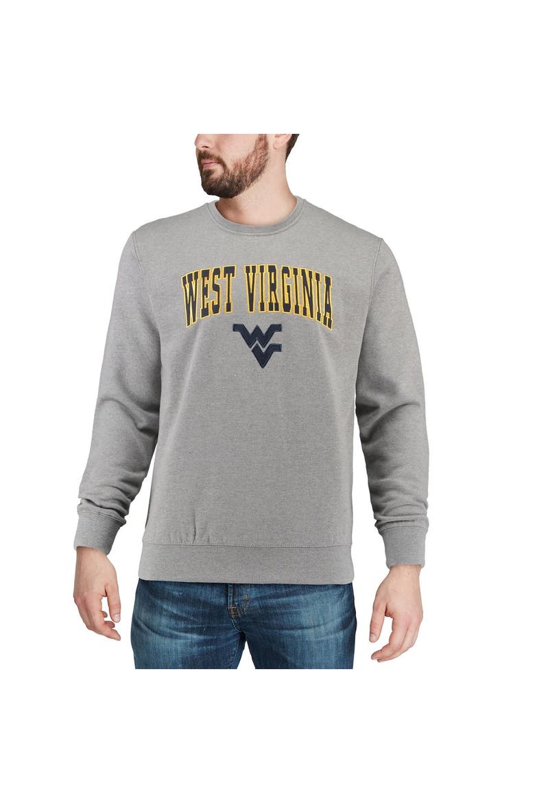 Men's Colosseum Heather Gray West Virginia Mountaineers Arch & Logo Crew Neck Sweatshirt, Alternate, color, Heather Gray