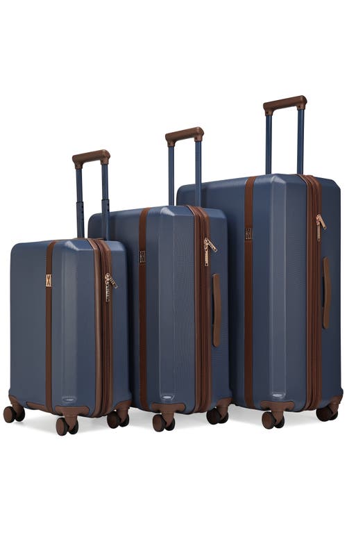 Elle Luxe Journey 3 Piece Expandable Retro Spinner Luggage Set In Blue