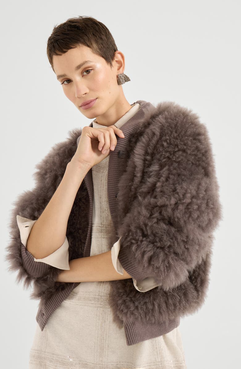 Brunello Cucinelli Cozy Shearling cardigan, Alternate, color, Chocolate