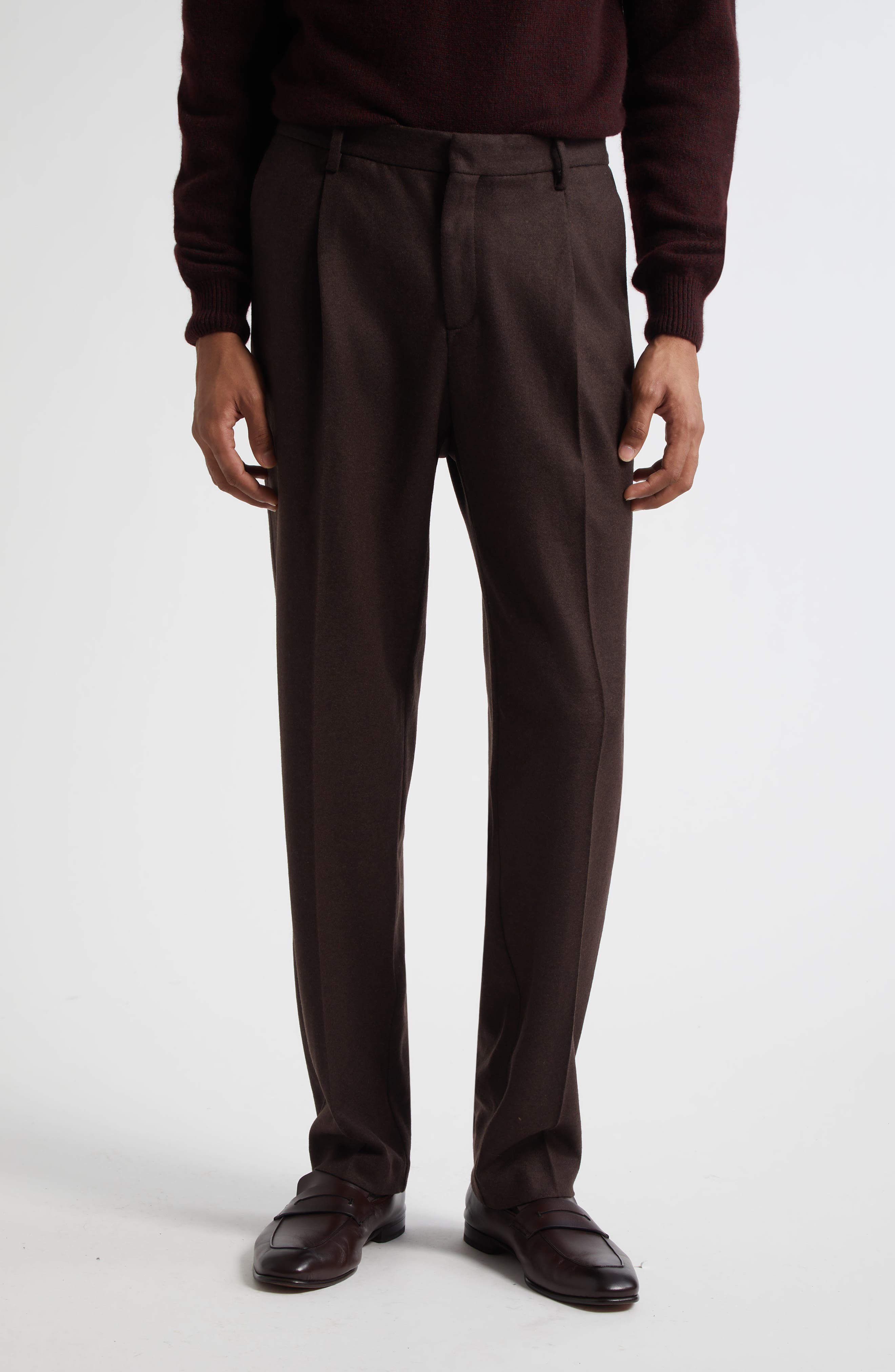 Pleated Boiled Wool Trousers