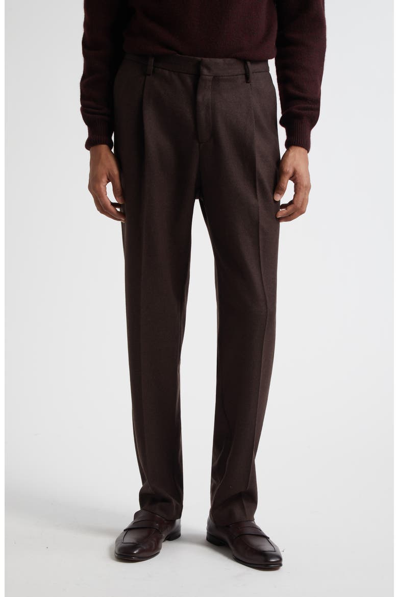 Pleated Boiled Wool Trousers, Main, color, TRUFFLE