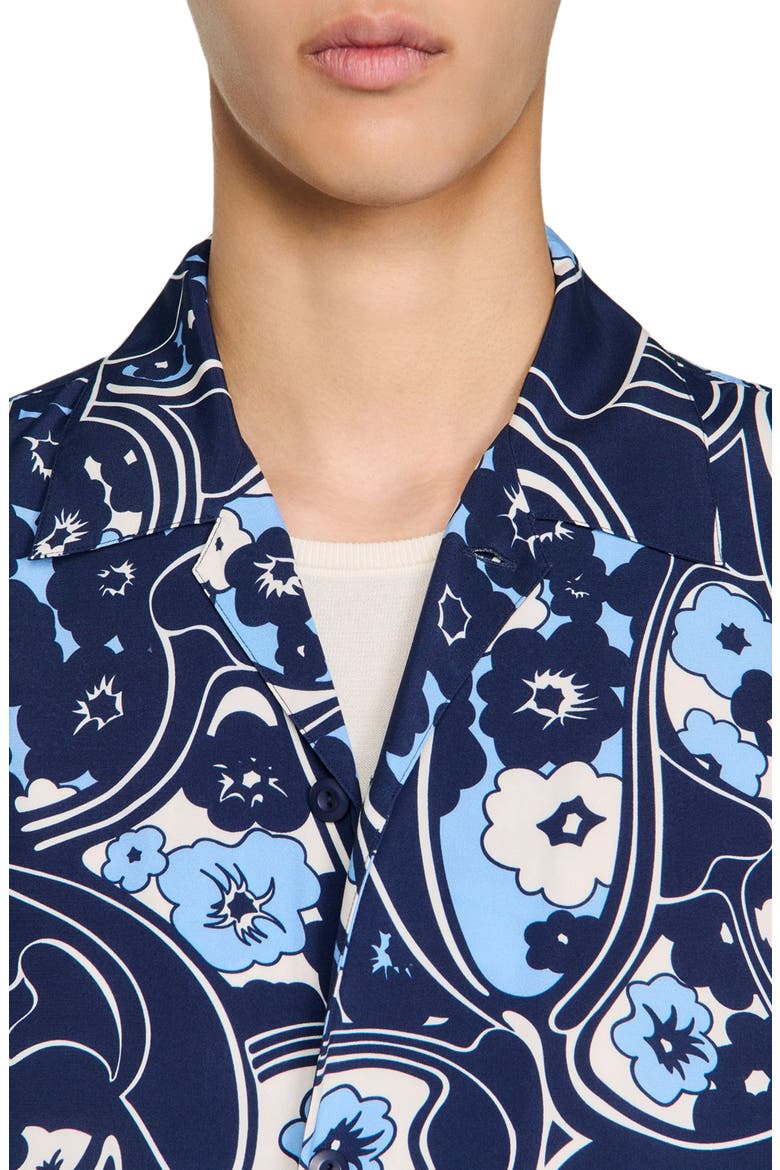 Loose-fit print shark collar shirt, Alternate, color, Navy blue