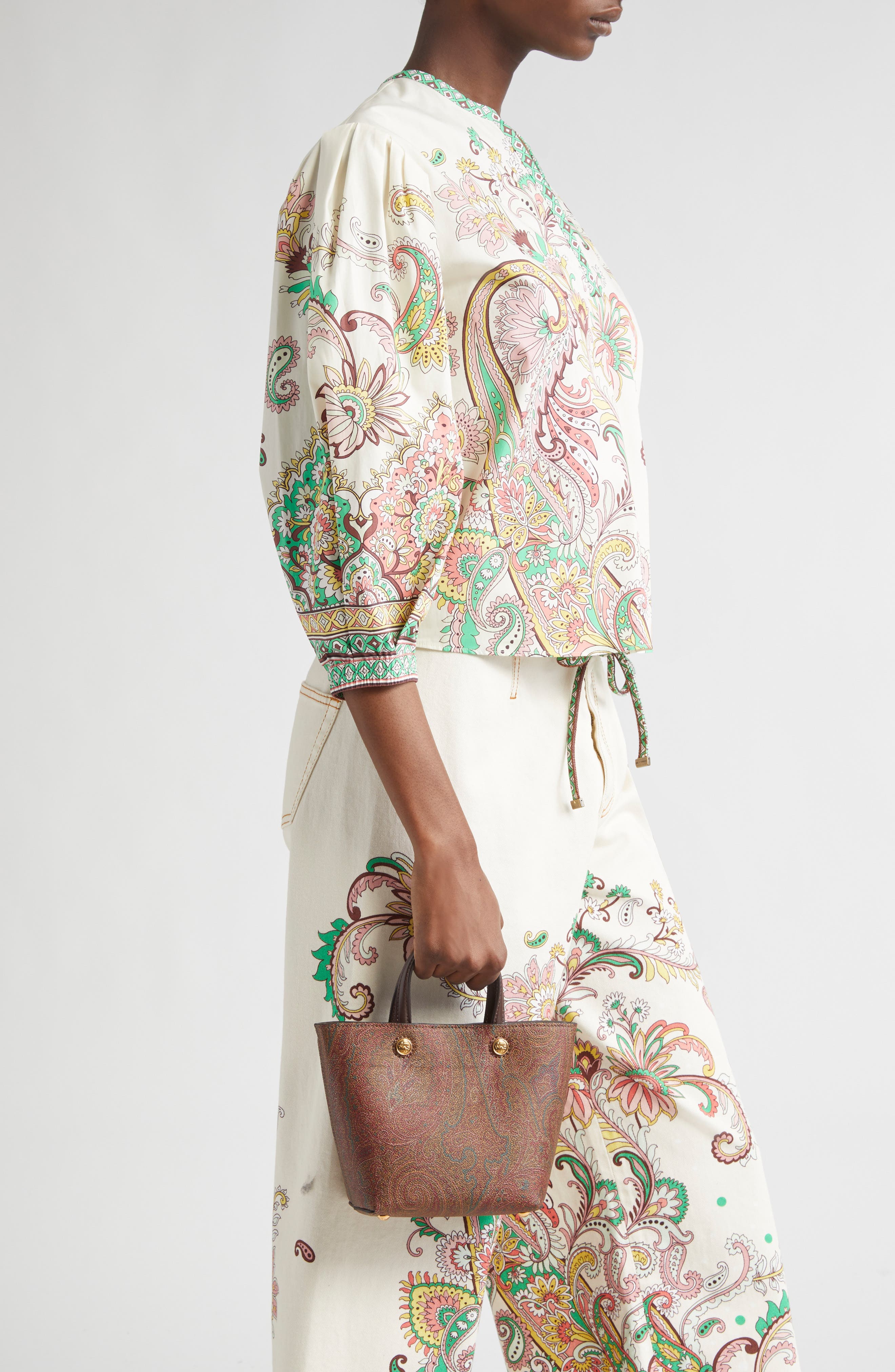 Etro Extra Small Arnica Coated Canvas Crossbody Tote, Alternate, color, Brown