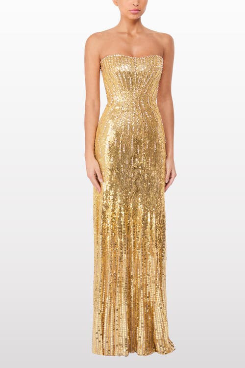 Jenny Packham Sarai Sequin-embellished Strapless Maxi Dress In Gold