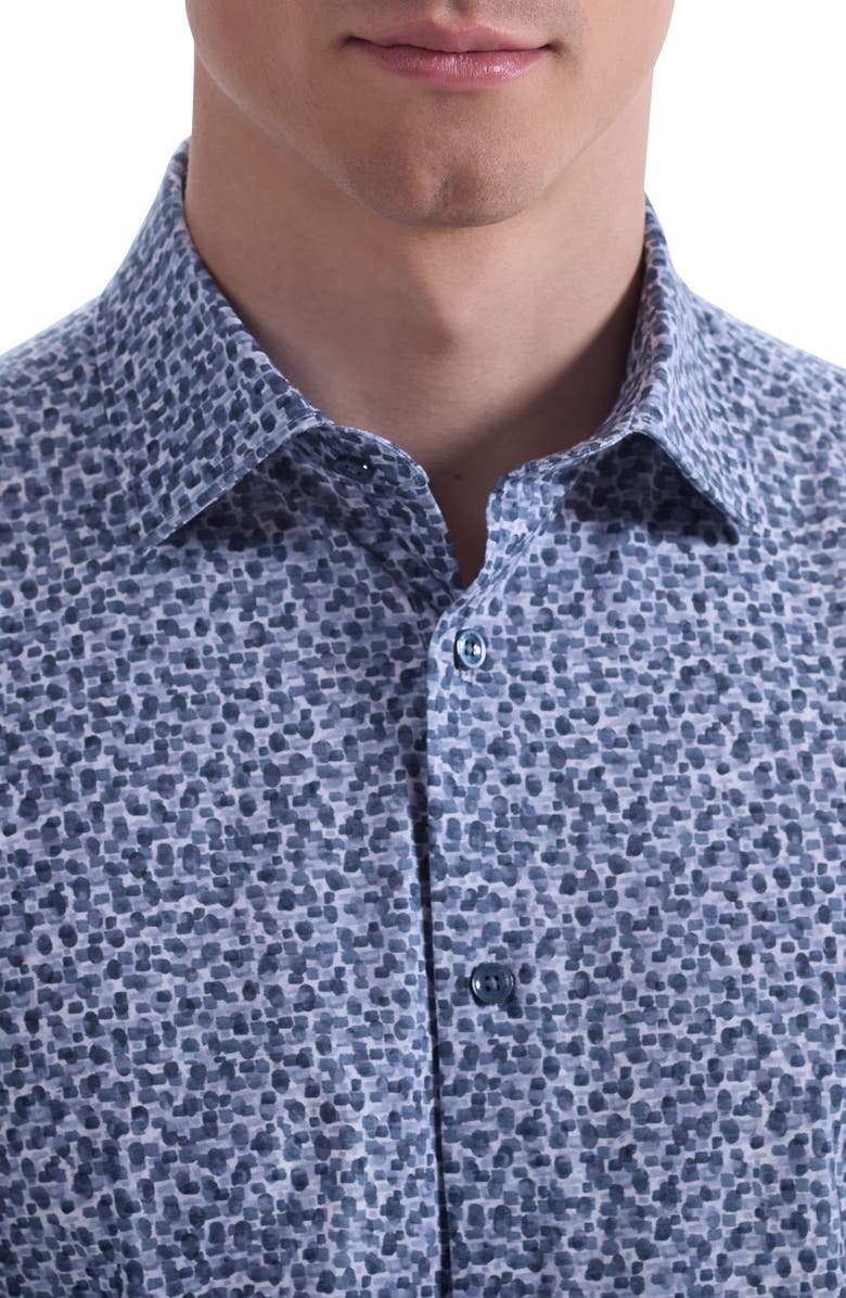 Bugatchi Miles OoohCotton<sup>®</sup> Short Sleeve Button-Up Shirt, Alternate, color, Cobalt