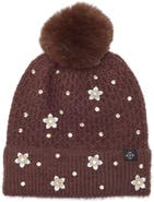 Nanette Lepore Star & Floral Studded Pom Beanie