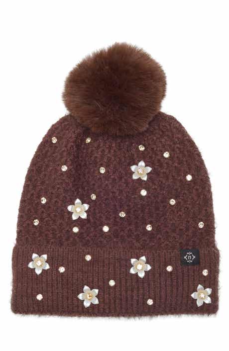 Star & Floral Studded Pom Beanie