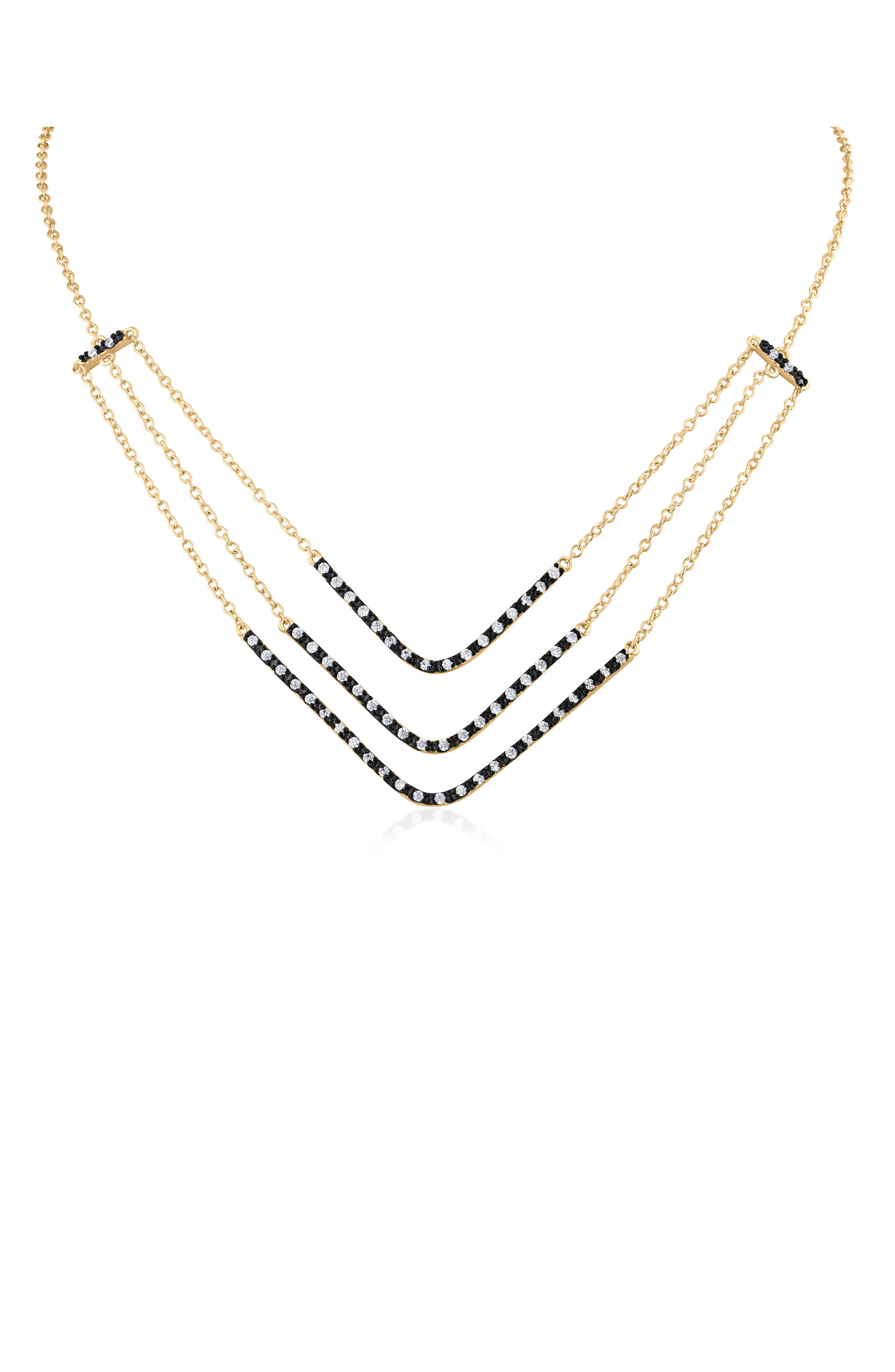 Pavé Cubic Zirconia Triple V-Bar Necklace