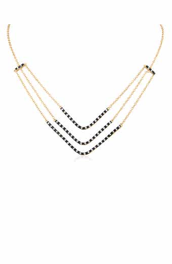 Pavé Cubic Zirconia Triple V-Bar Necklace