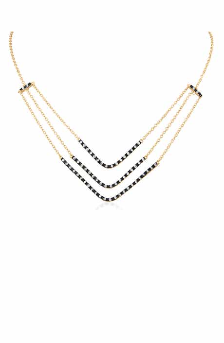 Pavé Cubic Zirconia Triple V-Bar Necklace