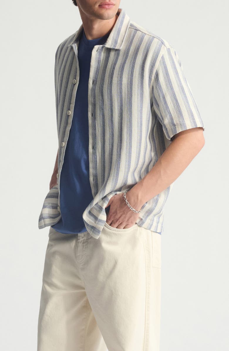 Brooklyn Industries Stripe Short Sleeve Cotton Button-Up Shirt, Alternate, color, Turtledove