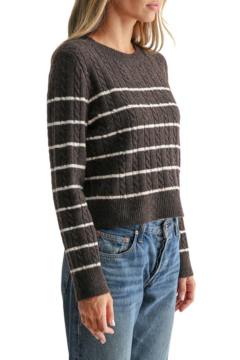 Striped Cable Knit Sweater, Alternate, color, BROWN CREAM STRIPE