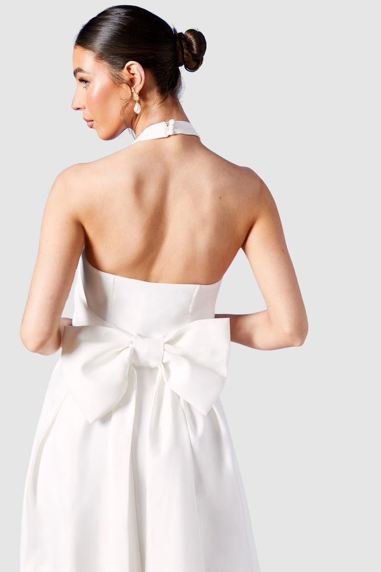 Satin Halterneck Wedding Dress, Alternate, color, Ivory