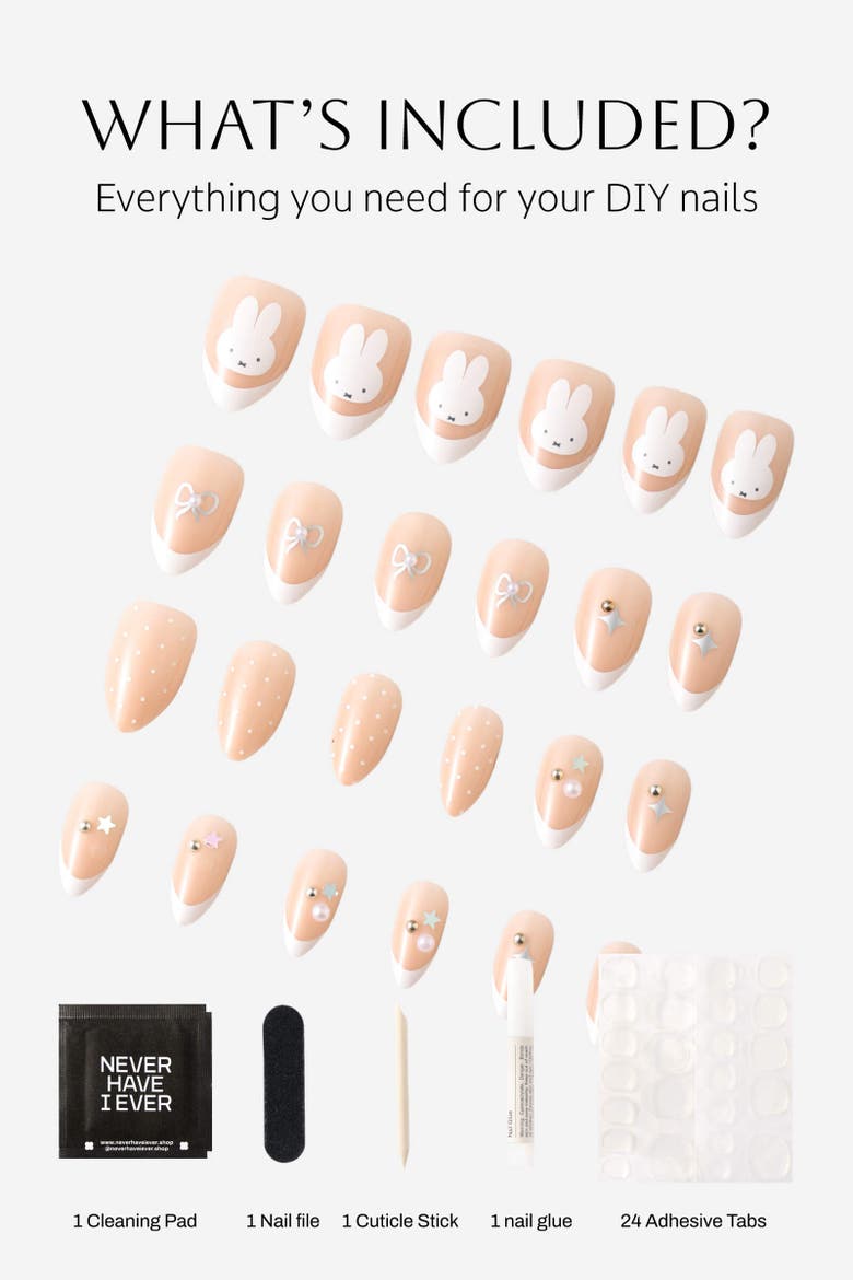 Fruity Miffy Almond Press On Nails, Alternate, color, Beige