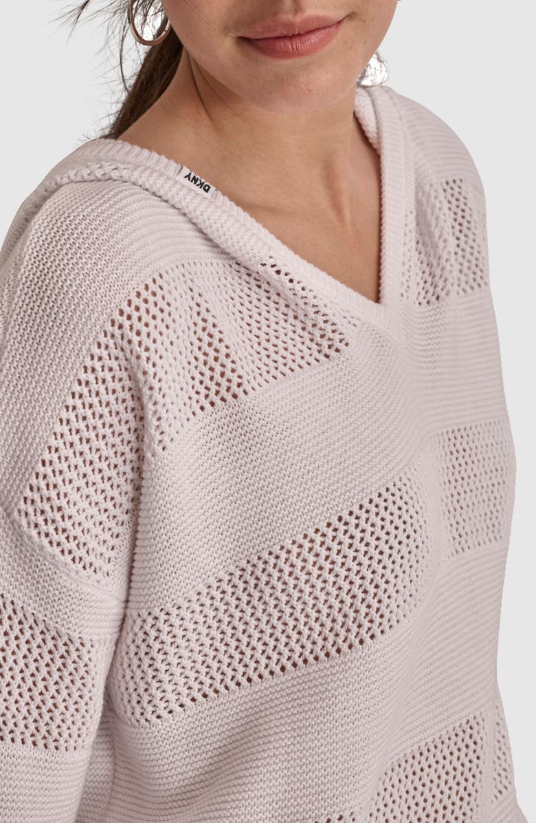 DKNY Jeans Cotton Stripe Hooded Sweater, Alternate, color, White/ White