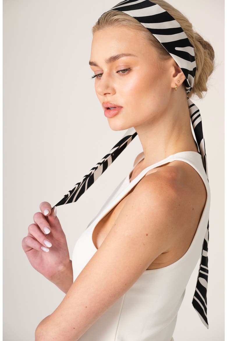 Silk Skinny Scarf Zebra Wave, Alternate, color, Black