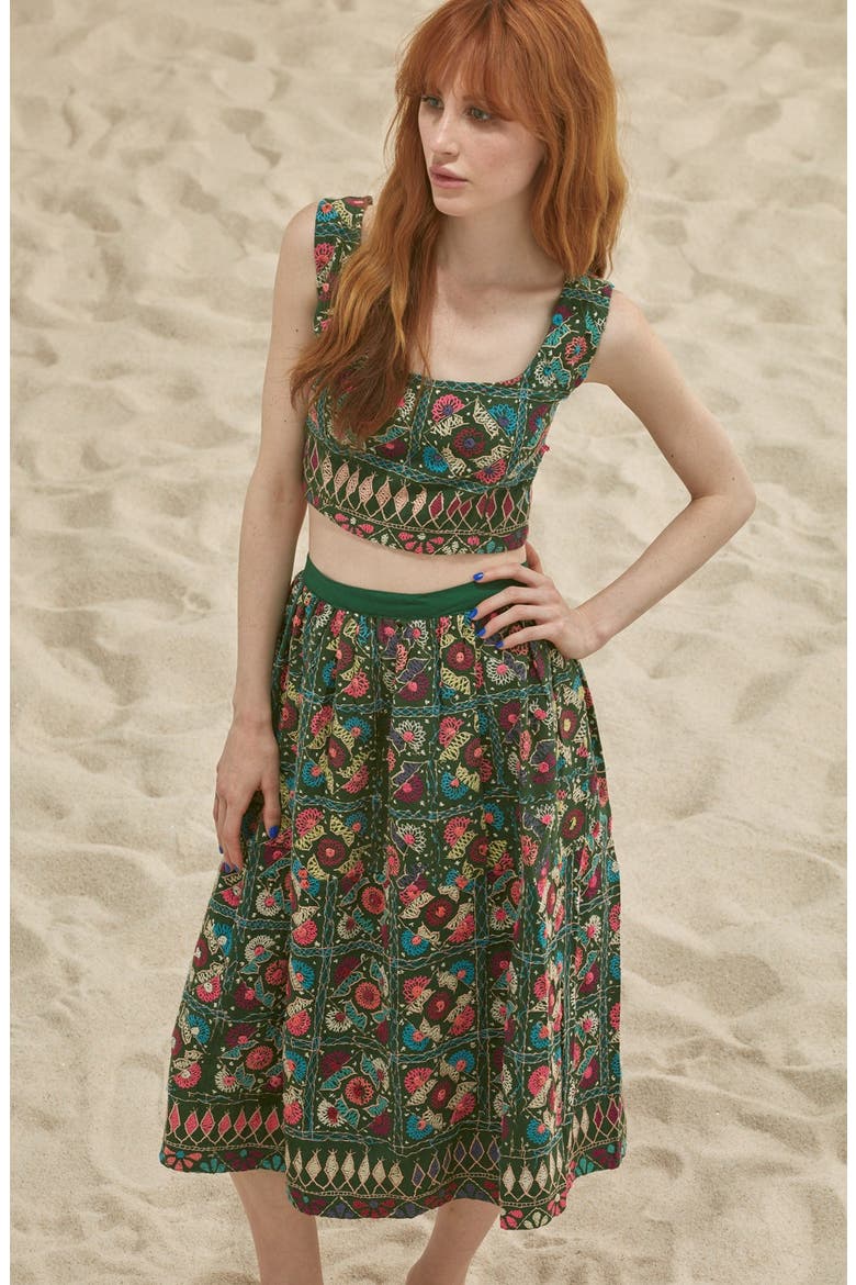 Jaipur Print Crop Top & Midi Skirt Set, Main, color, TURQUOISE/ MULTI