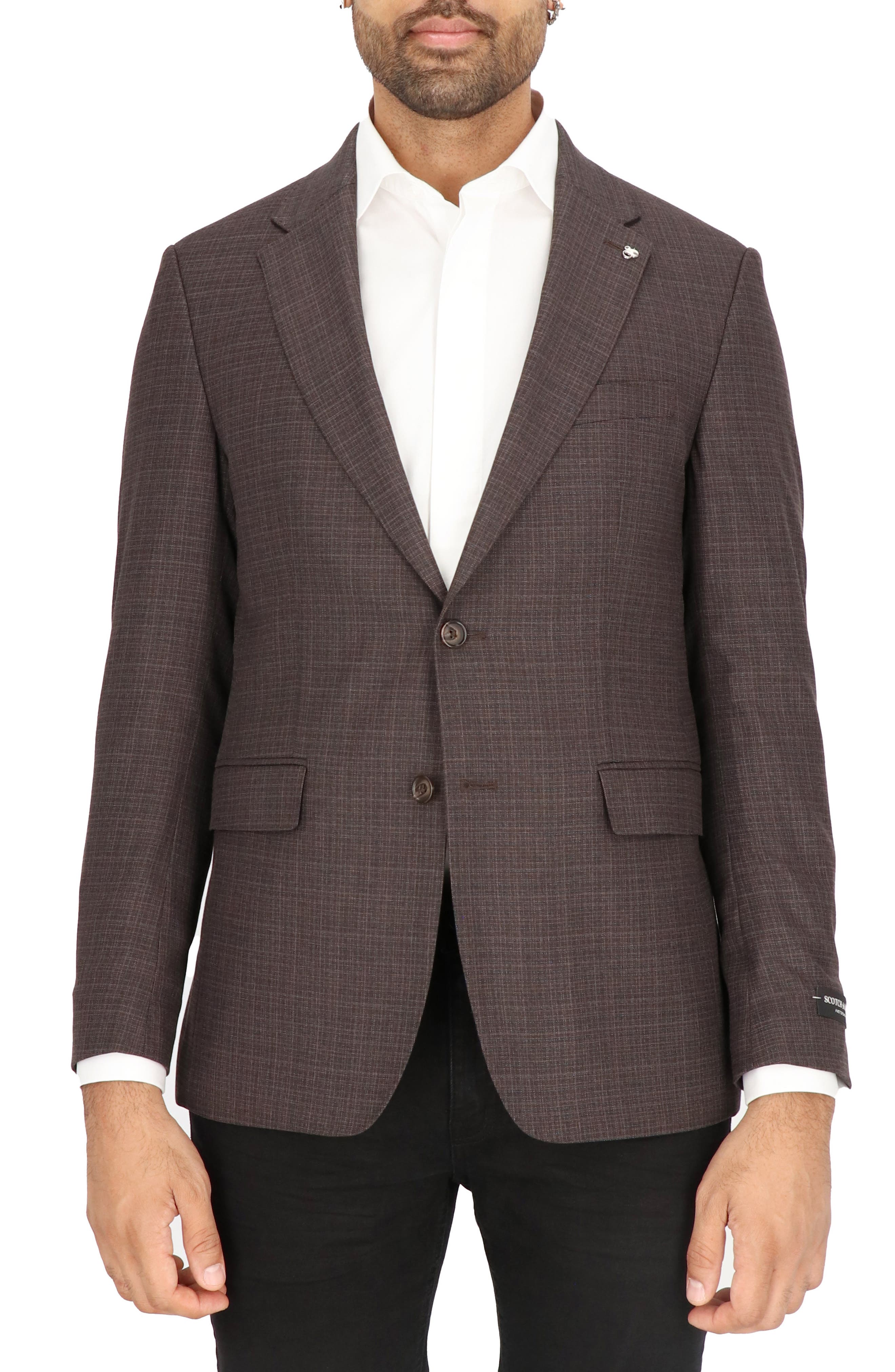Scotch & Soda Brown Mélange Sport Coat in Brown/Blue Check 