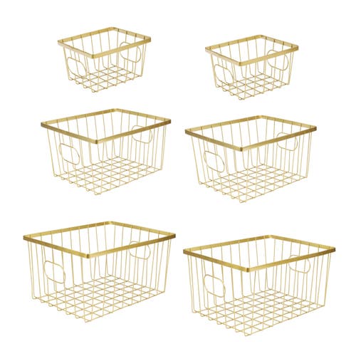 Happimess Camden Vintage Industrial Handmade Wire Metal Nesting Storage Baskets In Gold