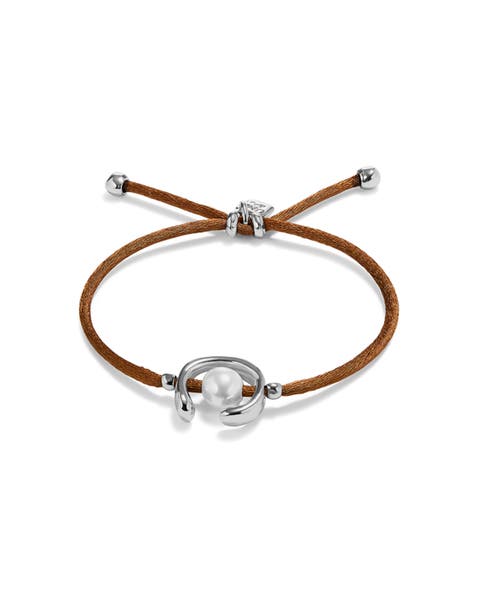 Brown Silk-Style Thread Bracelet with Pearl Shell