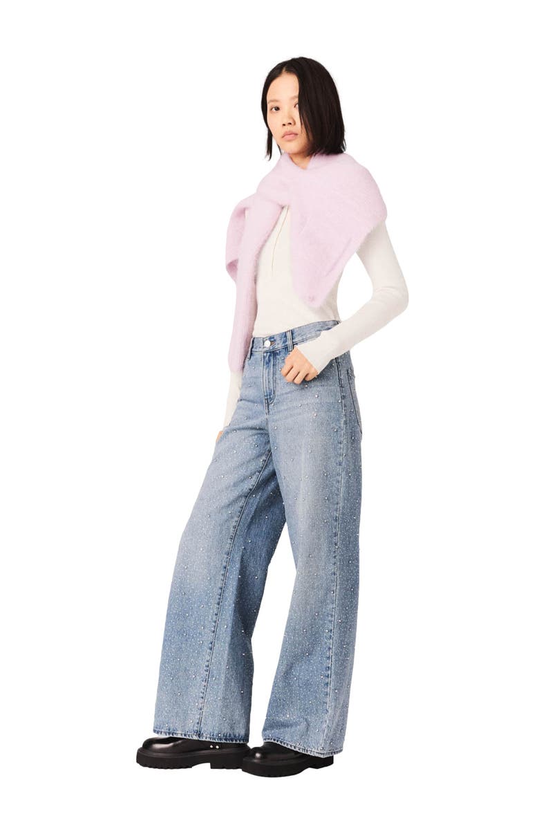 maje Wide-leg all-over rhinestone jeans, Alternate, color, Blue