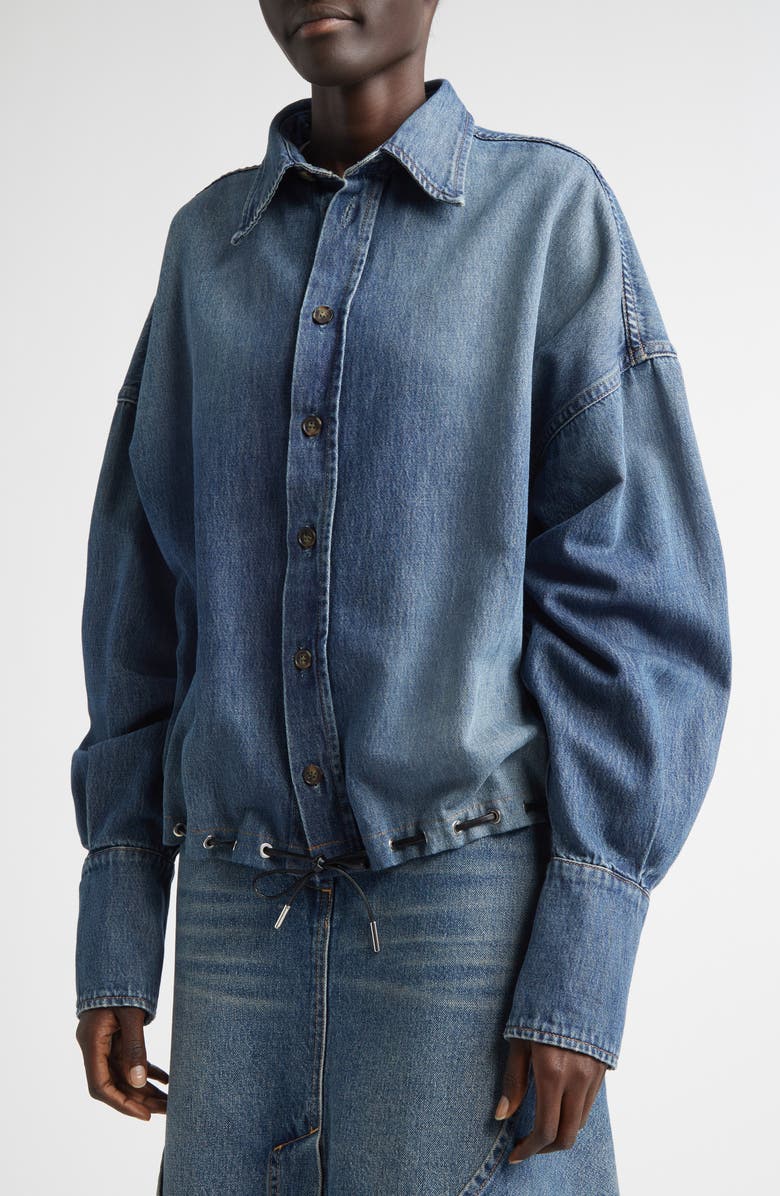Brandon Maxwell The Leland Drawstring Denim Shirt, Alternate, color, Dakota Wash