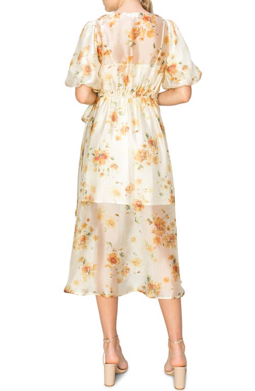 Melloday Floral Chiffon Midi Wrap Dress In Beige Golden Floral