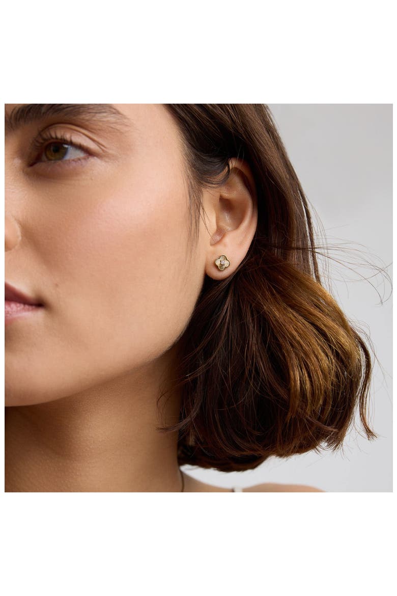 Pleated Clover Stud Earrings, Alternate, color, GOLD