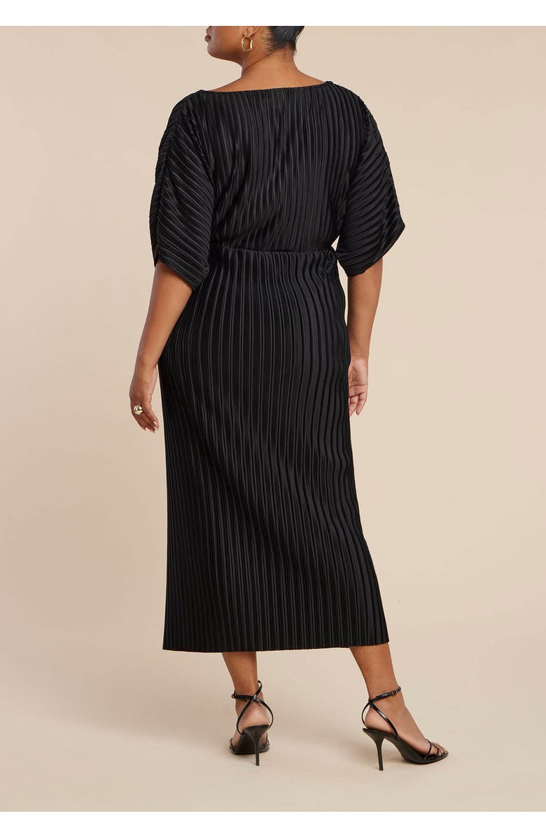 ELOQUII Draped Plisse Dress, Alternate, color, Black Onyx