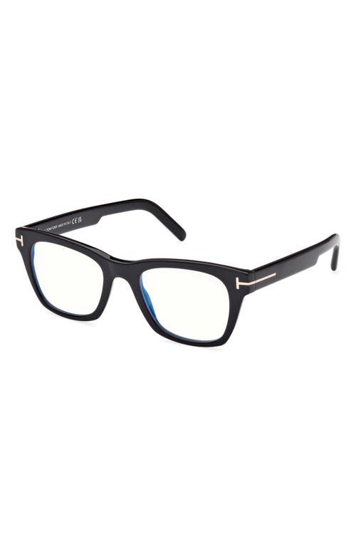 Tom Ford 52mm Square Blue Light Blocking Optical Glasses In Black Rose Gold/t Logo