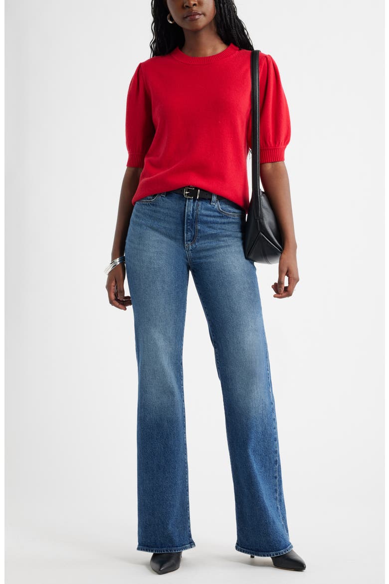 Puff Sleeve Wool & Cashmere Sweater, Alternate, color, RED LYCHEE