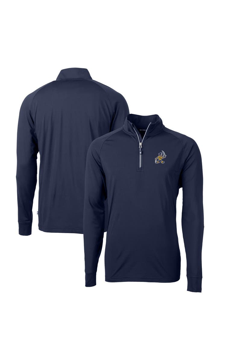 Cutter & Buck Men's Cutter & Buck Navy ETSU Buccaneers Big & Tall Adapt Eco Knit Stretch Recycled Quarter-Zip DryTec Top, Main, color, 