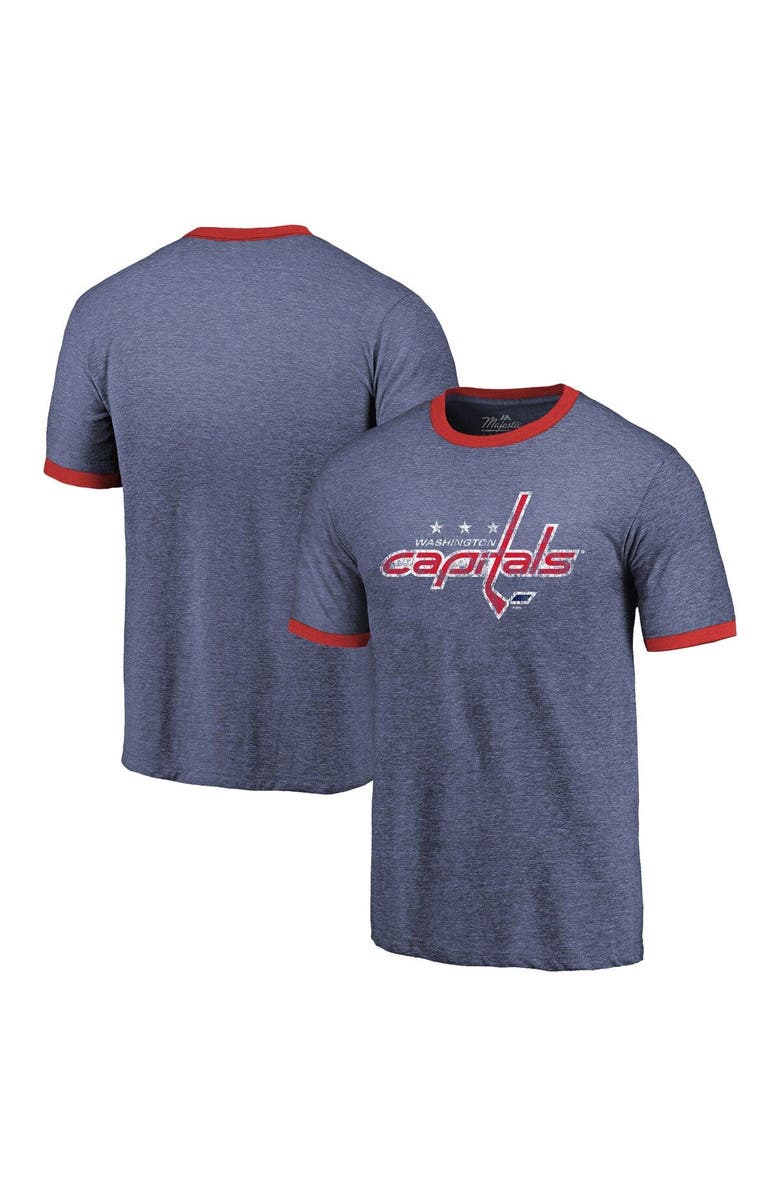 Majestic Threads Men's Majestic Threads Heathered Navy Washington Capitals Ringer Contrast Tri-Blend T-Shirt, Main, color, 