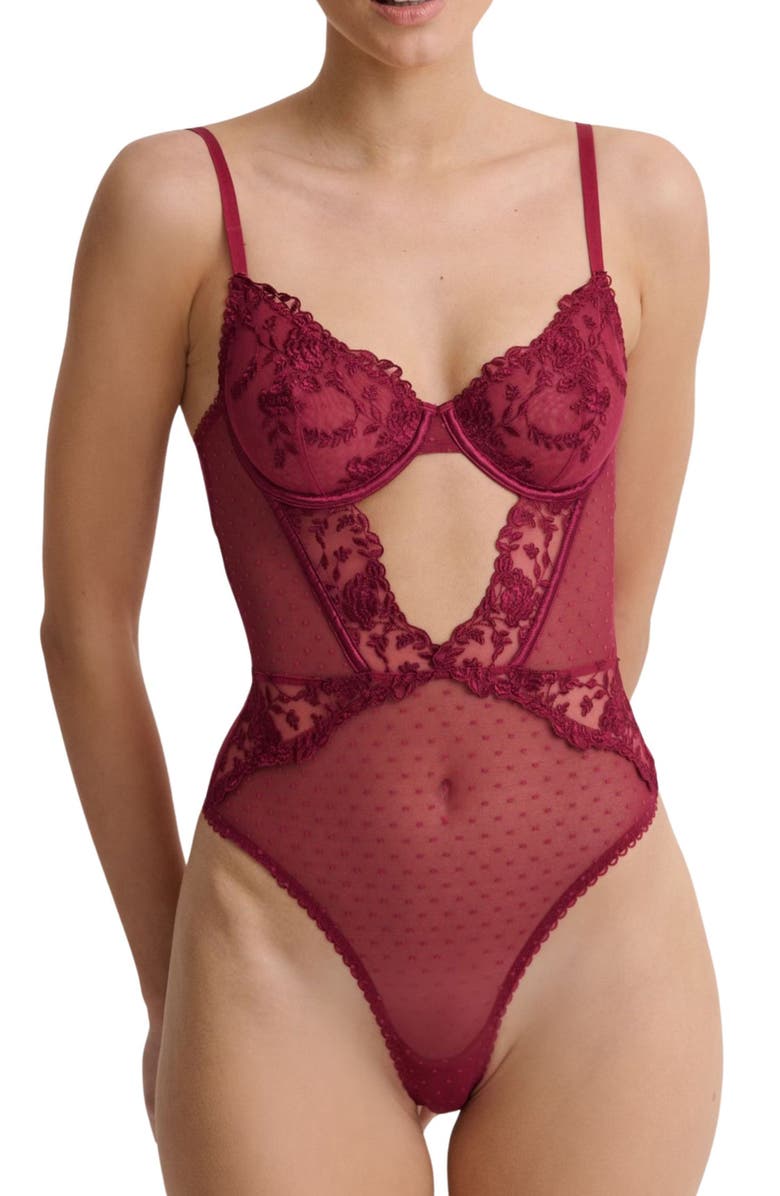 Kat The Label Nicolette Underwire Lace & Tulle Teddy, Main, color, 