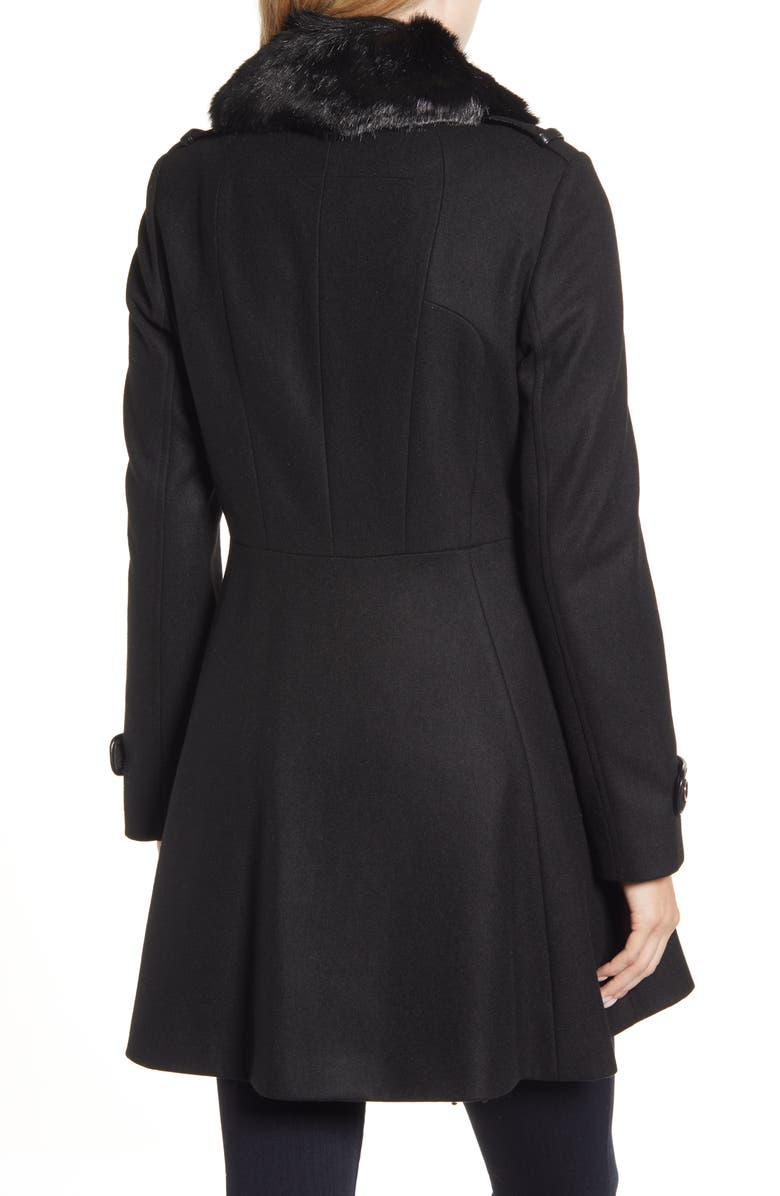 Via Spiga Double Breasted Fit & Flare Coat with Faux Fur Collar, Alternate, color, 