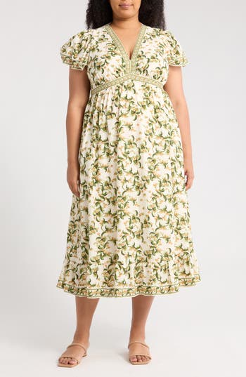 Max Studio Flutter Sleeve V-neck Dress In Green