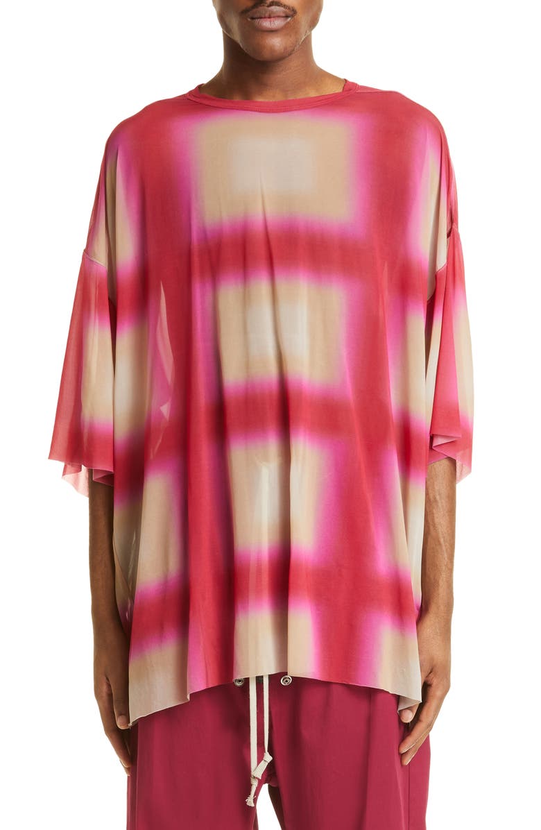 Rick Owens Tommy Degradé Plaid Oversize T-Shirt, Main, color, 