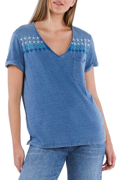 Super Star Embroidered V-Neck T-Shirt