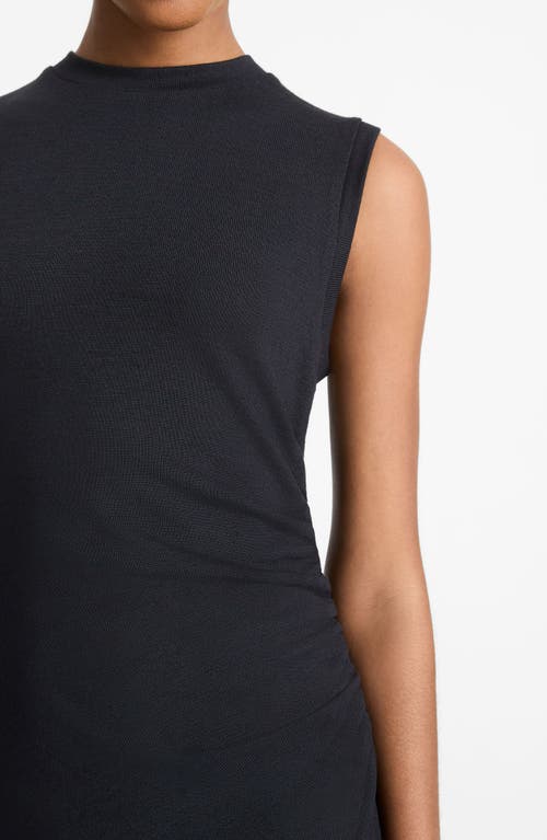 Vince Side Ruched Sleeveless Knit Midi Dress In Blue