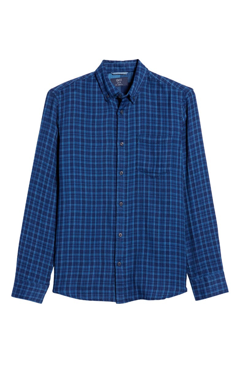 1901 Trim Fit Plaid Button-Down Cotton & Linen Flannel Shirt | Nordstrom
