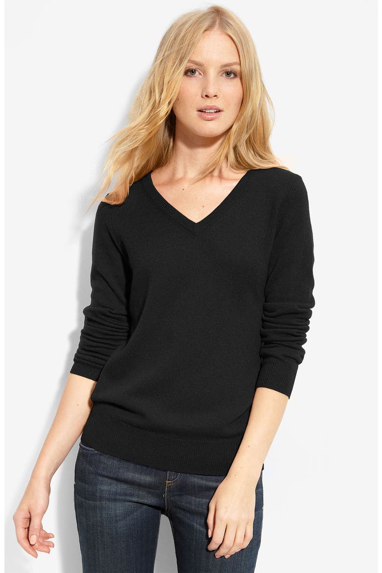 V-Neck Cashmere Sweater, Main, color, BLACK