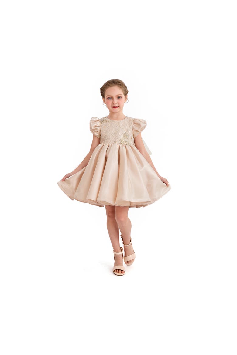 Luna Satin Bow Occasion Dress, Alternate, color, Champagne