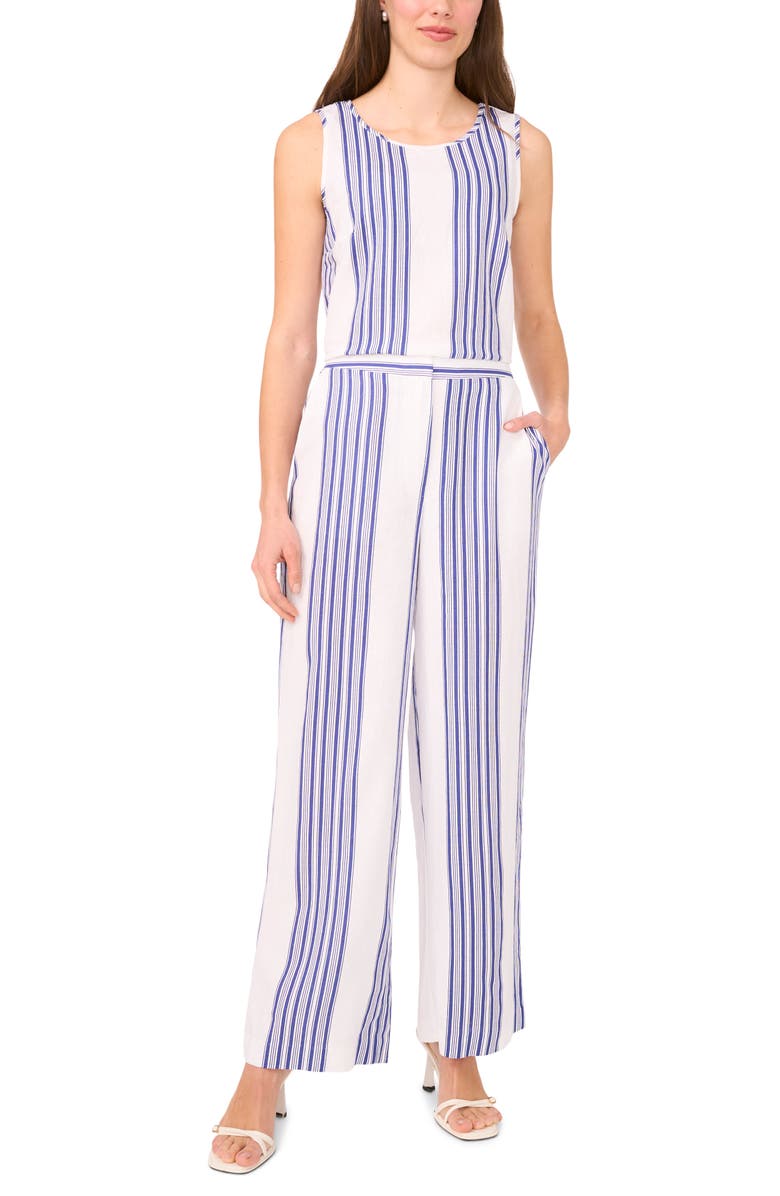Halogen<sup>®</sup> Stripe Sleeveless Linen Blend Shell, Alternate, color, Blue Depths