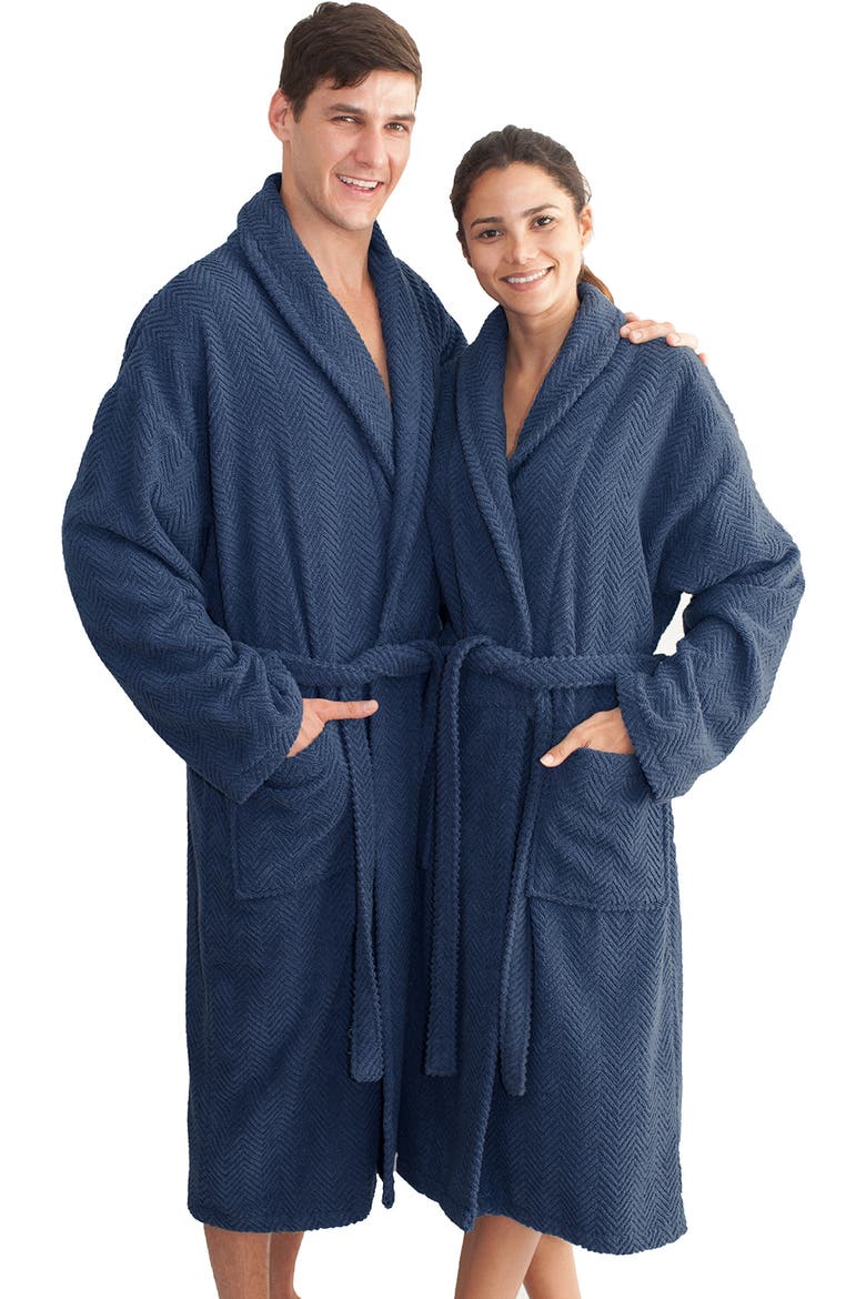 Unisex Herringbone Weave Bathrobe, Alternate, color, MIDNIGHT BLUE
