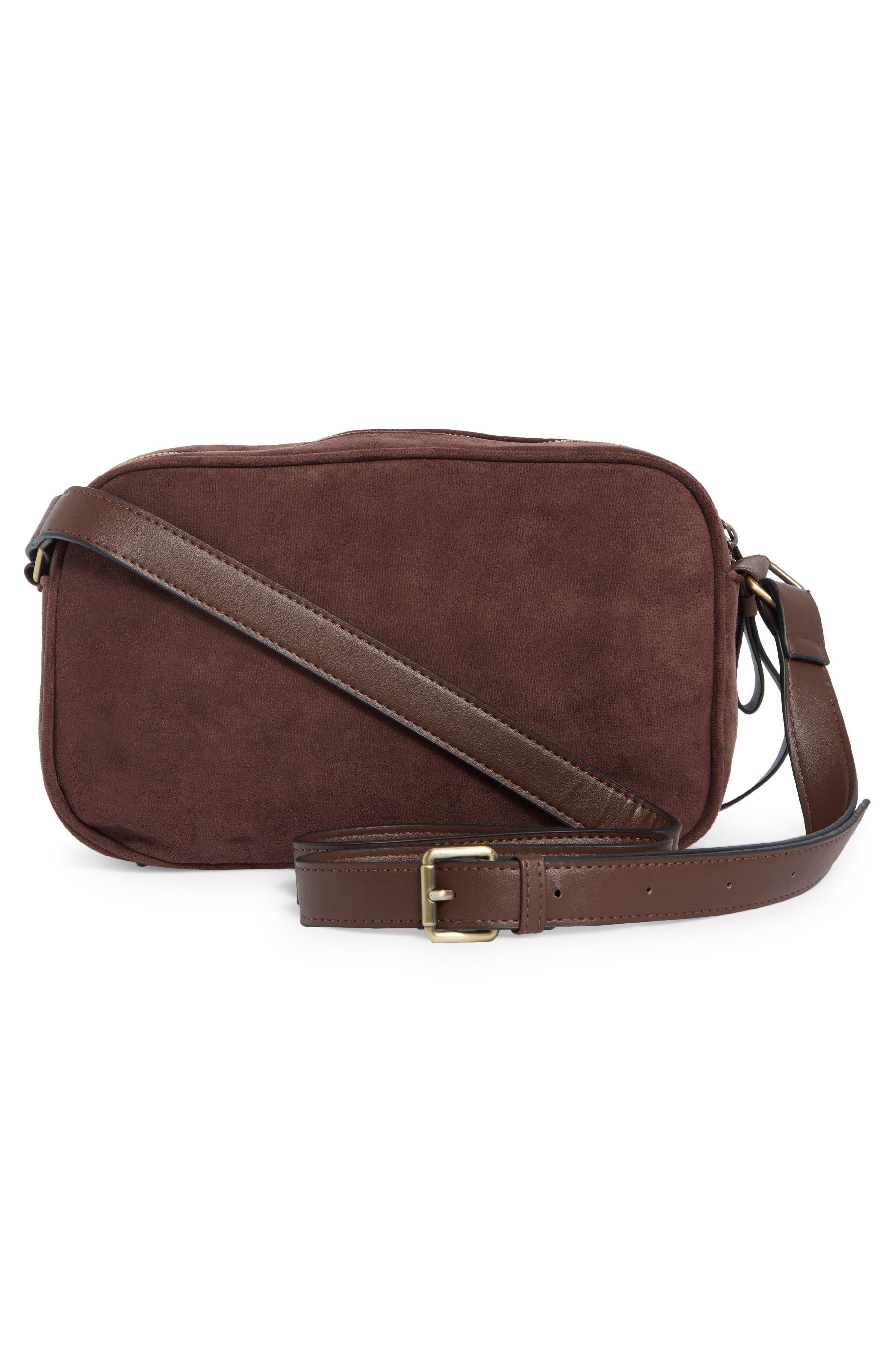 Faux Suede Bubble Studs Camera Bag, Alternate, color, CHOCOLATE
