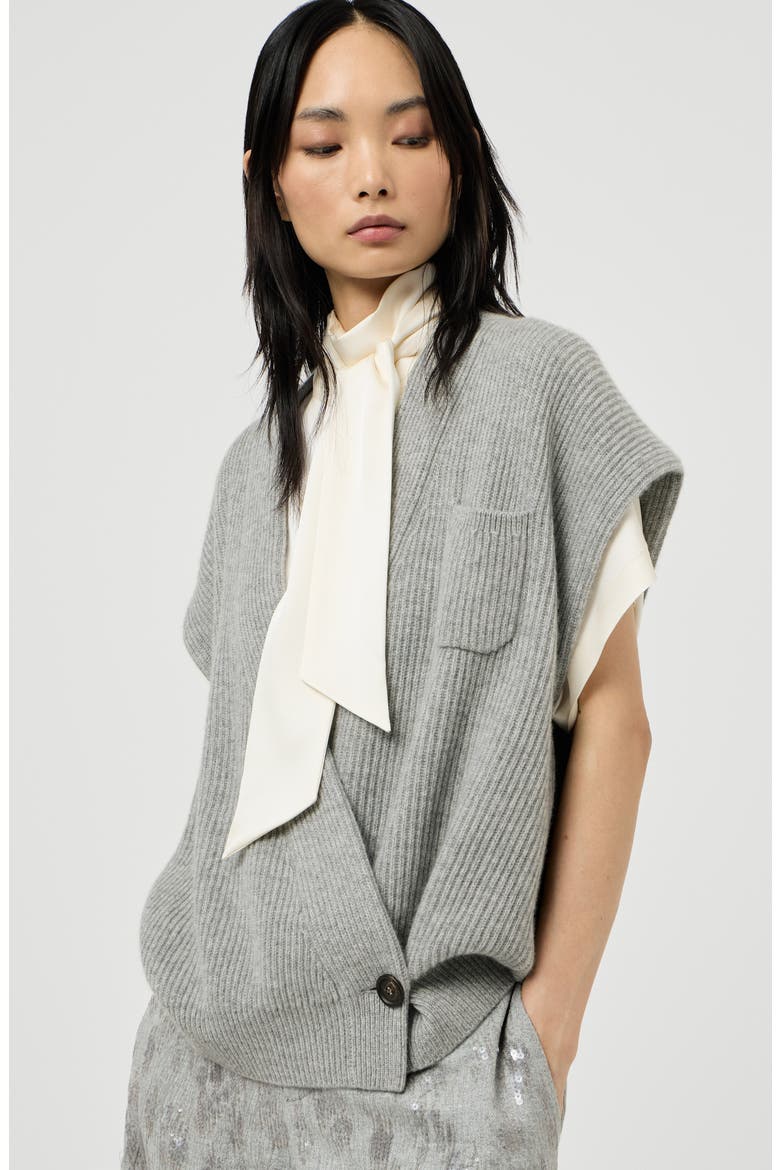 Cashmere English rib wrap cardigan, Alternate, color, Grey